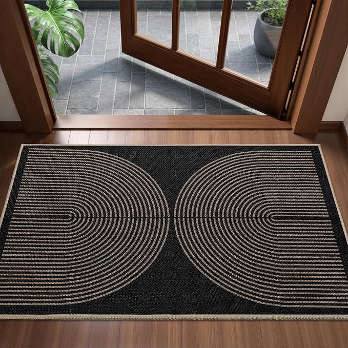 EDIMENS Easy Jute 2x3 Entryway Rug Door Mat Small Entry Rugs Indoor Outdoor | Non Slip Washable Rainbow Area Rug Farmhouse Low Pile Black Indoor Outdoor Doormat for Entrance Porch Doorway