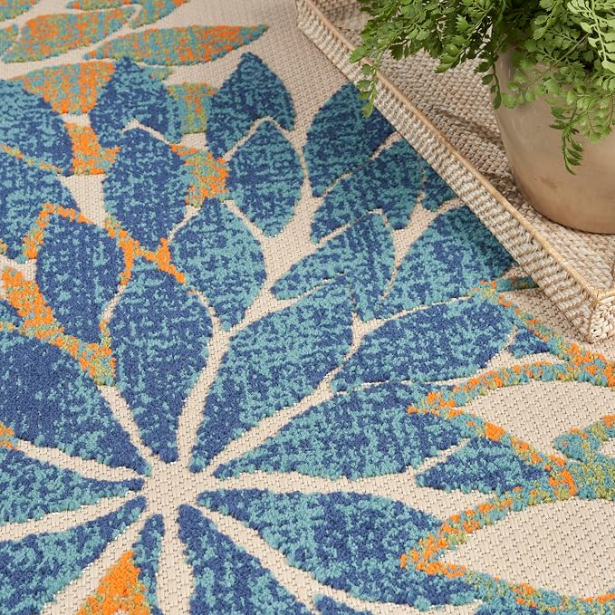 Nourison Home Aloha Blue Green 3'6" x 5'6" Area Rug - Easy Clean, Non Shedding, Bed Room, Living Room, Dining Room, Kitchen (4' x 6')