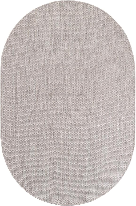 Unique Loom Outdoor Solid Collection Area Rug (5' 3" x 8' Oval Beige/Ivory)
