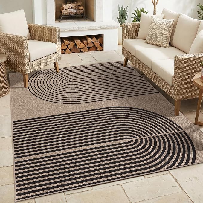 GarveeHome Modern Rainbow Easy Jute Rug 5x7, Washable Area Rugs for Living Room Farmhouse Dining Room, Contemporary Natural Non Slip Non Shedding Floor Carpet for Office RV Patio