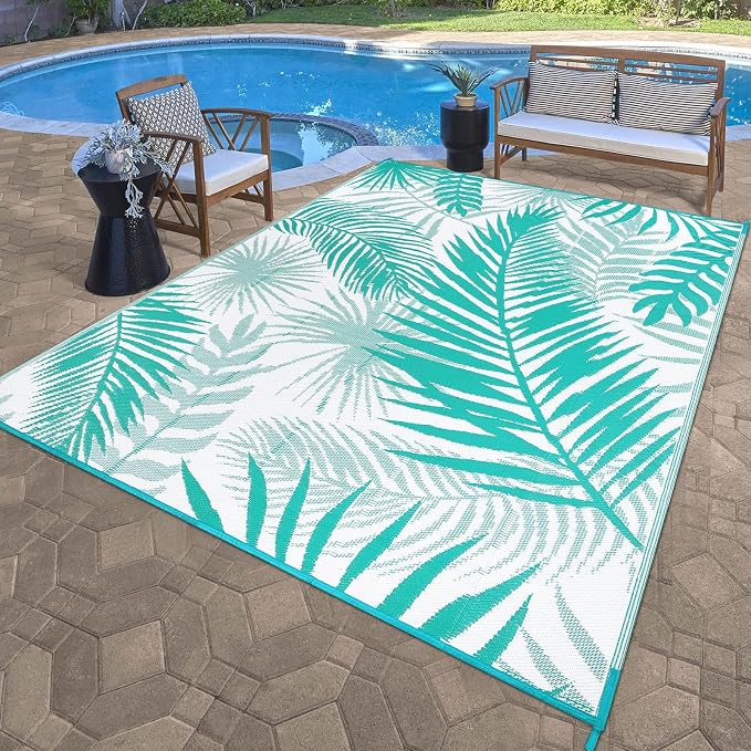 9x18ft Outdoor Rug for Patios, Reversible RV Outdoor Rug, Waterproof Straw Plastic Large Outdoor Mat for Camper, Picnic, Backyard, Deck, Balcony, Porch