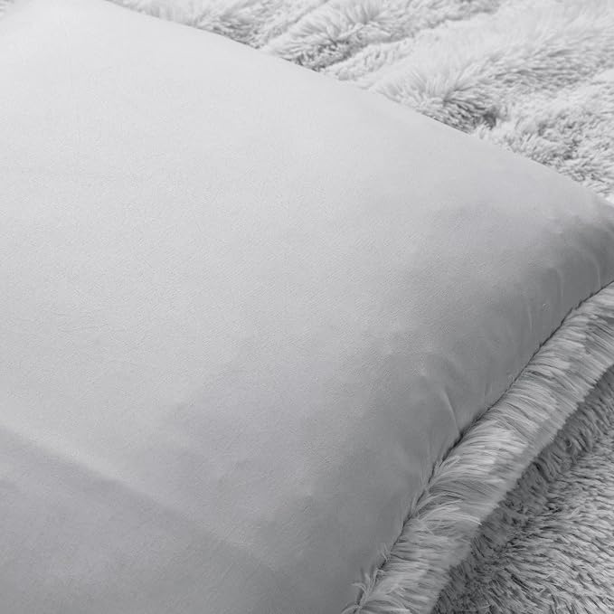 Lush Decor Emma Soft Fluffy Faux Fur Kids College Dorm Oversized Comforter Set, Twin-XL, Light Gray - Warm Plush 2 Piece Bedding Set