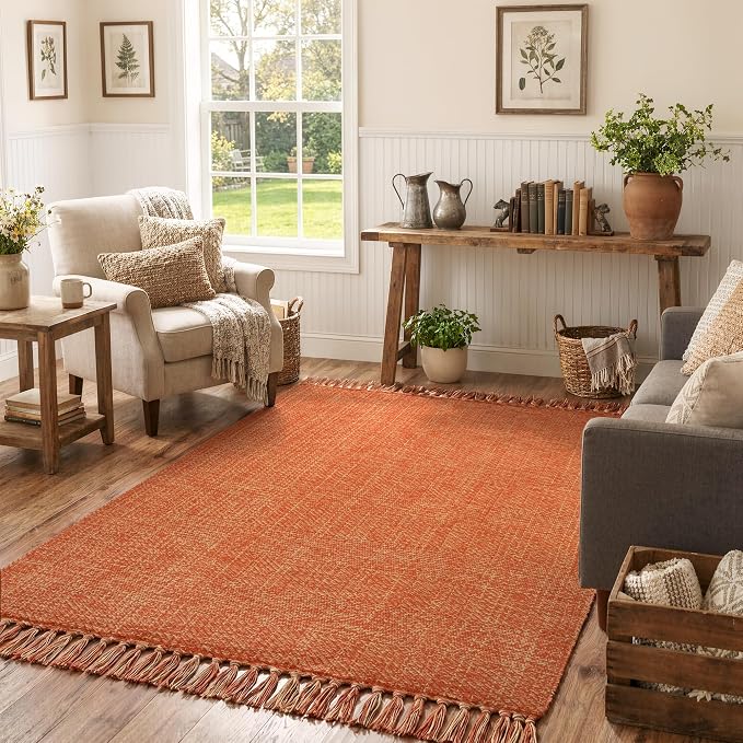 Collive 4' x 6' Living Room Area Rug, Modern Farmhouse Comfy Bedroom Rugs Terracotta Woven Dining Room Carpet, Reversible Accent Rug for Nursery Room Bedside Fall Decor