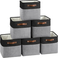 FinishingBo 11 inch Cube Storage Bin 6 Pack, Cube Organizer Bins | Fabric Storage Bins With Handles, 11x11 Storage Cubes, Shelf Basket, Black/ Gray