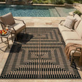 LIVEBOX Easy Jute Patio Rug 5x7, Washable Indoor Outdoor Area Rug Non Slip, Farmhouse Striped Carpet for Living Room, Office, Backyard, Dining Room (Black)