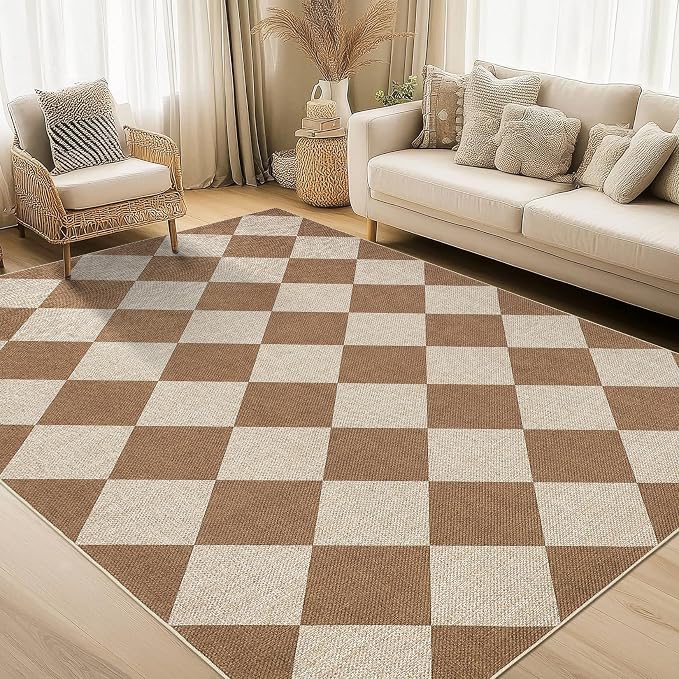 COZYLOOM 8x10 Easy Jute Rugs for Living Room Machine Washable Area Rugs Non Slip Non Shedding Diamond Pattern Modern Carpet Stain Resistant Mats for Bedroom, Nursery, Backyard, Coffee