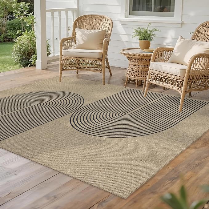 Easy Jute Rug for Pet Homes: 5x7 Outdoor Rug - Black Stripes | Washable Design Cuts Your Cleaning Time by 75% and Maintain Shape and Texture after 50 Washes