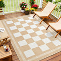 Vasofe Checkered Jute Rugs, 5x7 Outdoor Rug, Washable Rugs for Living Room | Bedroom Indoor Carpet, Non Slip Modern Farmhouse Geometric Area Rugs, Office Backyard Dining Room Mat, Khaki and White