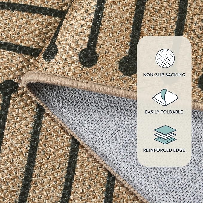 Lahome Geometric 2x8 Runner Rug, Neutral Non Slip Kitchen Entryway Runner | Farmhouse Rhombus Low Pile Non Shedding Nature Indoor Outdoor Carpet Runner for Laundry Room