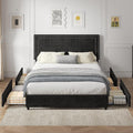 VECELO King Size Upholstered Bed Frame with 4 Storage Drawers, Adjustable Velvet Rivet Decor Headboard, Wooden Slats Platform Support, No Box Spring Needed, Easy Assembly,Black