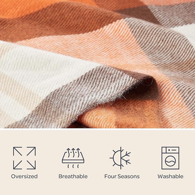 Lavish Home Oversized Throw Blanket for Couch, Spice Plaid, 60” x 70” | Luxuriously Soft Faux Cashmere Acrylic Throw, Breathable Couch and Bed Blanket with Stylish Vintage Design