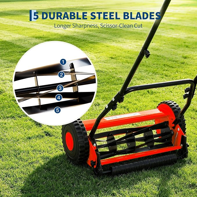 GAOMON Manual Reel Lawn Mower 16-Inch 5-Blade – Adjustable Cutting Height