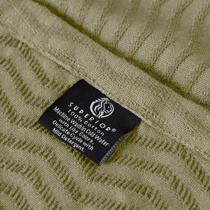 Superior JENA Cotton Blanket, for Picnic, Beach, Traveling or Camping, Bedroom Decor, Essentials, Cover for Bed, Couch, Lounging, Textured Jacquard, Modern Chevron Woven Blanket, Full/Queen, Sage