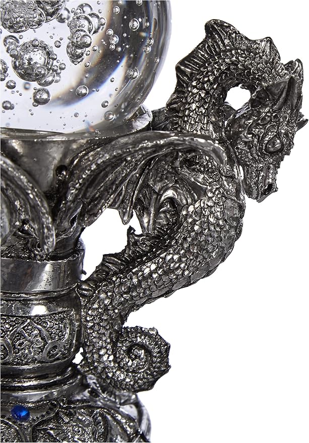 Design Toscano Dragons of Corfu Castle Gothic Decor Statue Globe Figurine, 5 Inch, Polyresin and Glass, Silver Chrome