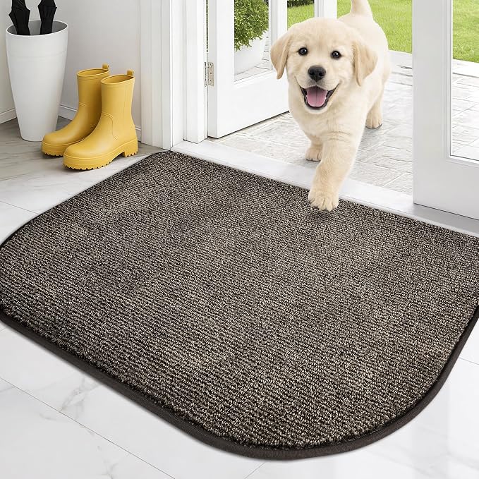 PURRUGS Dirt Trapping Door Mat Half Round 24" x 35.5", Non-Slip Machine Washable Entry Rug, Entrance Mat, Indoor Front Door Mat, Super Absorbent Entryway Rug for Muddy Shoes & Paws, Heathered Brown