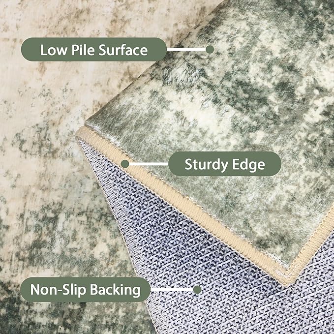 BEIMO Area Rugs 10x12 for Living Room Bedroom, Modern Abstract Machine Washable Rug, Large Soft Low Pile Floor Cover with Non Slip Backing for Dining Room, Grey/Dark Green