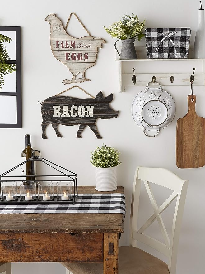 DII Farmhouse Wall Art Sign, Chicken and Pig, 2 Piece
