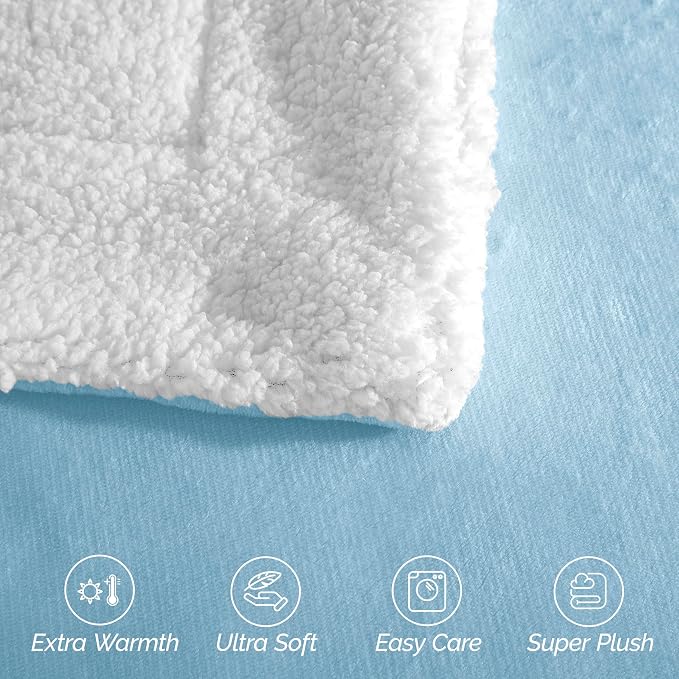 Elegant Comfort Ultra Soft Reversible Flannel Sherpa Blanket - Cozy Silky Fleece Throw for Couch, Bed - Plush Fuzzy Warm Winter Blanket for Gift, Full, Aqua