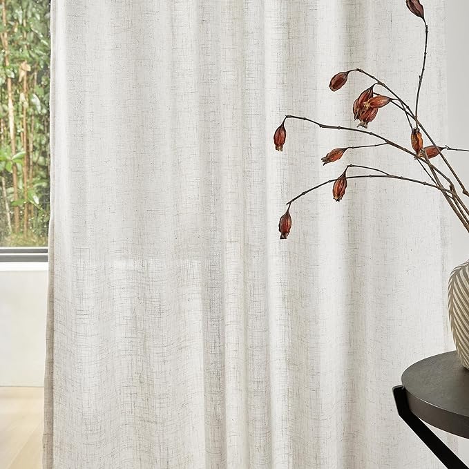 MYSKY HOME Linen Curtains for Sliding Door, Farmhouse Semi Sheer Ceiling - Image 5