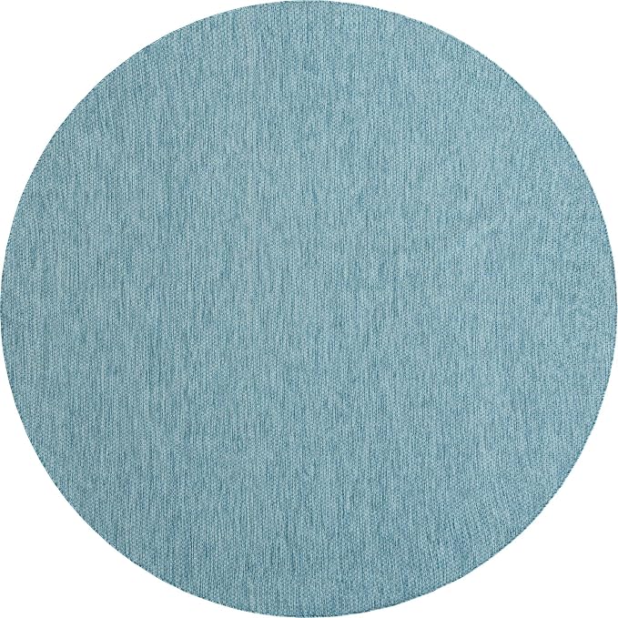 Unique Loom Collection Casual Transitional Solid Heathered Indoor/Outdoor Flatweave Area Rug (13' Round, Aquamarine/Ivory)