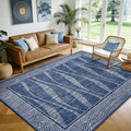 Easy Jute Rug 5x7 Outdoor Patio Rug with Border, Washable Rugs for Living Room, Farmhouse Non Slip Area Rugs with Rubber Backing Indoor Outdoor, Non Shedding Carpet for Bedroom, Courtyard, Blue