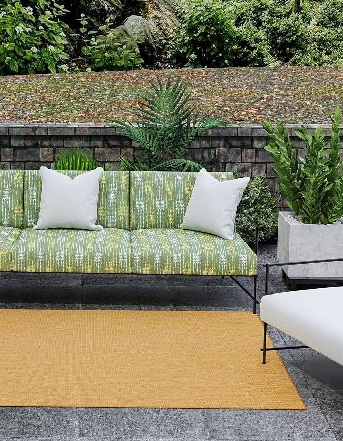 Unique Loom Collection Casual Transitional Solid Heathered Indoor/Outdoor Flatweave Area Rug (7' 10" x 11' Rectangle, Corn Harvest Yellow)