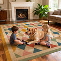 Washable Checkered Easy Jute Rug 8x10, Colorful Checkerboard Geometric Modern Outdoor Indoor Patio Large Rug, Woven Thin Carpet Mat for Living Room Bedroom Classroom Nursery Play Room Backyard