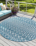 Unique Loom Outdoor Trellis Collection Area Rug - Tribal Trellis (3' 3" Round, Teal/ Ivory)