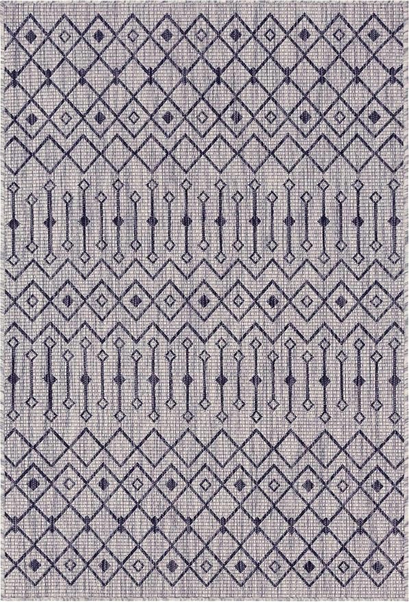 Unique Loom Outdoor Trellis Collection Area Rug - Tribal Trellis (3' 3" x 5' 3" Rectangle, Gray/ Black)
