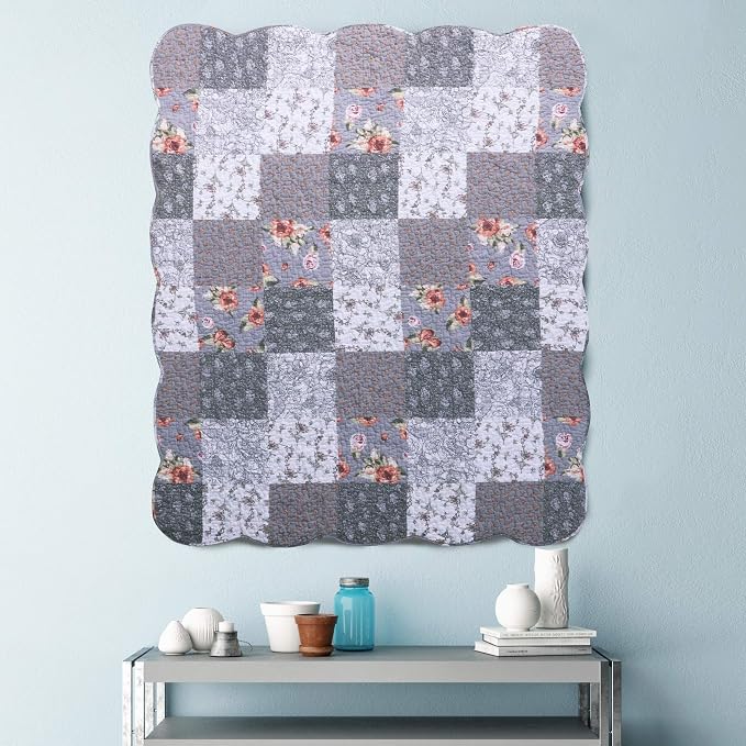 Barefoot Bungalow Giulia Quilted Throw Blanket, 50 x 60 inches, Gray