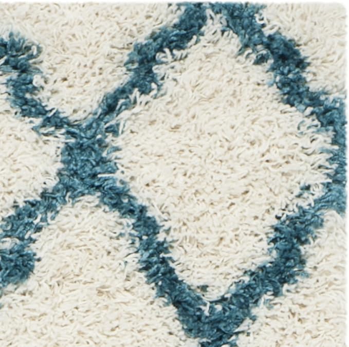 SAFAVIEH Kids Shag Collection Runner Rug - 2'3" x 7', Ivory & Blue, Moroccan Trellis Design, Non-Shedding & Easy Care, 2-inch Thick Ideal for High Traffic Areas in Living Room, Bedroom (SGK569C)