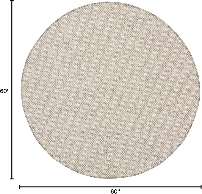 Nourison Home Courtyard Ivory Silver 5' x Round Area Rug - Easy Clean, Non Shedding, Bed Room, Living Room, Dining Room, Kitchen (5' x Round)