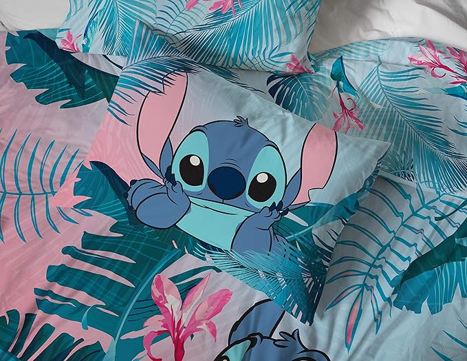 Jay Franco Kids Sheet Set with Fitted, Flat Sheets & Pillow Cover - Ultra-Soft Bedding with Pillowcase for Room Decor, Teal - Lilo & Stitch, 4 Piece Queen