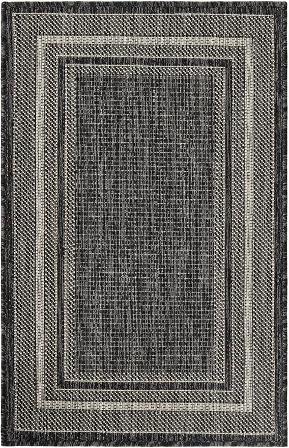 Unique Loom Outdoor Border Collection Area Rug - Soft Border (2' x 3' 1" Rectangle, Black/ Ivory)