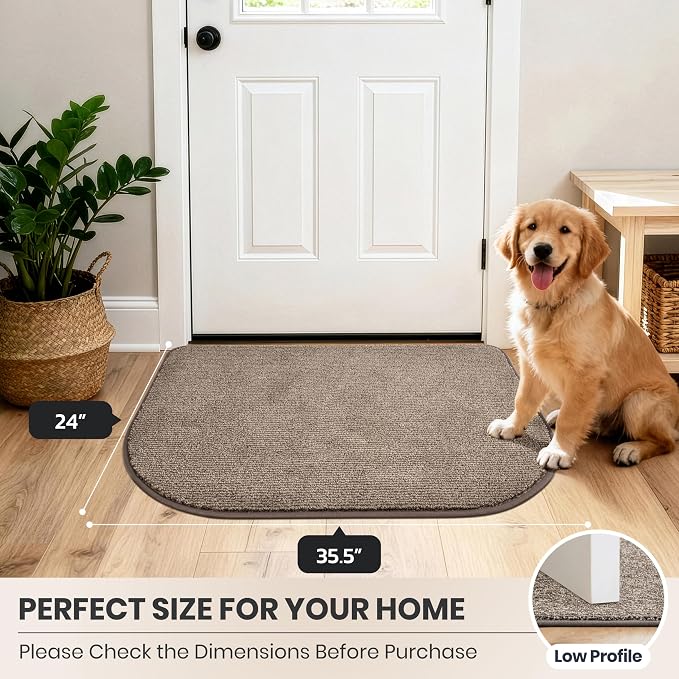 PURRUGS Dirt Trapping Door Mat Half Round 24" x 35.5", Non-Slip Machine Washable Entry Rug, Entrance Mat, Indoor Front Door Mat, Super Absorbent Entryway Rug for Muddy Shoes & Paws, Heathered Beige