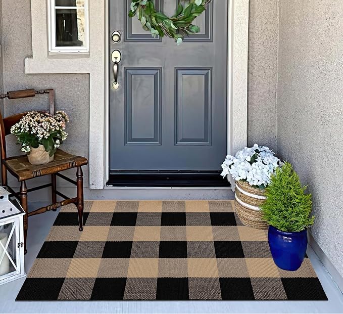 Spring Layered Doormat 24''X35''Buffalo Checkered Outdoor Rug Cotton Woven Washable Farmhouse Entryway Rug for Welcome Mat Front Porch Bedroom Living Room