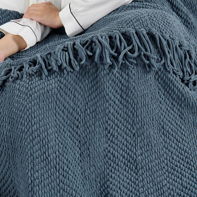 Home Soft Things Throw Blanket Knitted Tweed Throw 60'' x 80'', Blue Wing Teal, Super Soft Cozy Warm Comfortable Breathable Throw for Living Room Chair Couch Bed Sofa Bedroom Décor