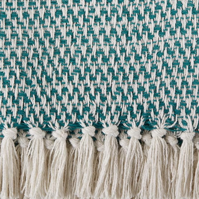 DII Woven Throw Collection 100% Cotton, Basketweave, 50x60, Teal