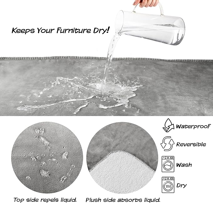 PETMAKER Waterproof Reversible Dog Blanket, Gray, 60” x 70” | Soft Sherpa Fleece Pet Throw Furniture Protector Cover for Couch Bed Car - Washable Pet Blanket for Dogs Cats Home Decor