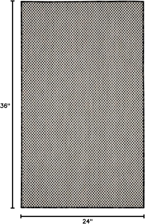 Nourison Home Courtyard Black White 2' x 3' Area Rug - Easy Clean, Non Shedding, Bed Room, Living Room, Dining Room, Kitchen (2' x 3')