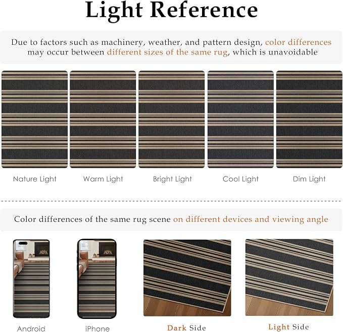 PureCozy Striped Easy Jute Rug 4x6 Black Entryway Carpet Washable Non Slip Office Door Mat Farmhouse Neutral Non Shedding Small Indoor Outdoor Rug for Bathroom Kitchen Bedroom Living Room