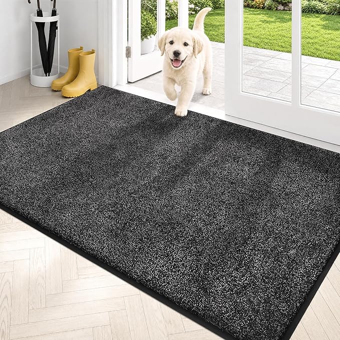 PURRUGS Dirt Trapping Door Mat 34" x 59", Non-Slip Machine Washable Entryway Rug, Dog Doormat, Indoor Front Door Mat, Super Absorbent Entry Rug for Muddy Shoes & Paws, Charcoal