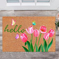 Ceenna Spring Welcome Coir Doormat Outdoor Hello Spring Front Door Mat Tulip Butterfly Coir Doormat with Non Slip Backing February Romantic Mat Front Porch Rugs for Home Entrance, 16 x 28 Inches