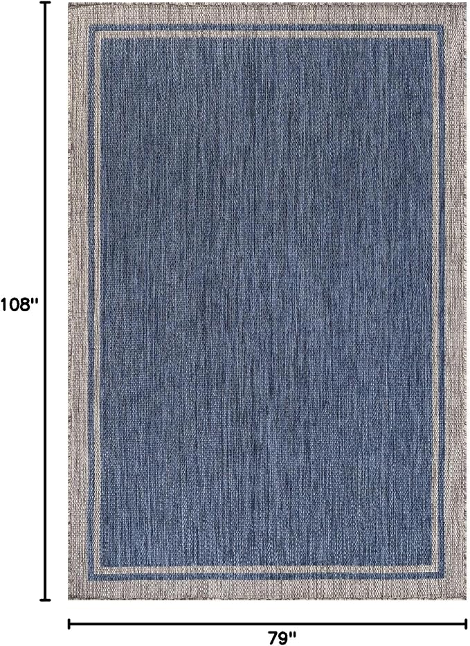 CAMILSON Outdoor Rug, 6x9 Bordered Navy Blue Gray Modern Area Rugs for Indoor and Outdoor Patios, Porches Waterproof Washable Porch Deck Outside Carpet (Bordered Navy, 6 x 9)