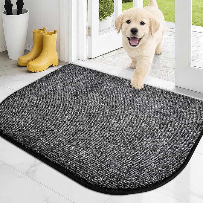 PURRUGS Dirt Trapping Door Mat Half Round 24" x 35.5", Non-Slip Machine Washable Entry Rug, Entrance Mat, Indoor Front Door Mat, Super Absorbent Entryway Rug for Muddy Shoes & Paws, Heathered Charcoal