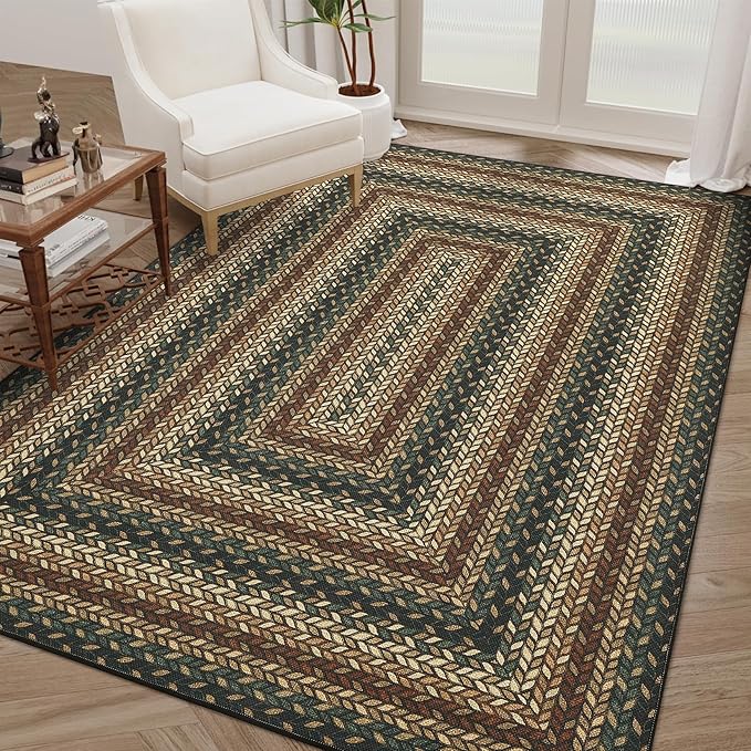 GarveeHome Washable 4x6 Area Rug Living Room Modern Easy Jute Area Rugs | Non Slip Stain Resistant Braided Living Room Throw Carpet Low Pile Easy Jute Rugs for Bedroom Kitchen,Rust