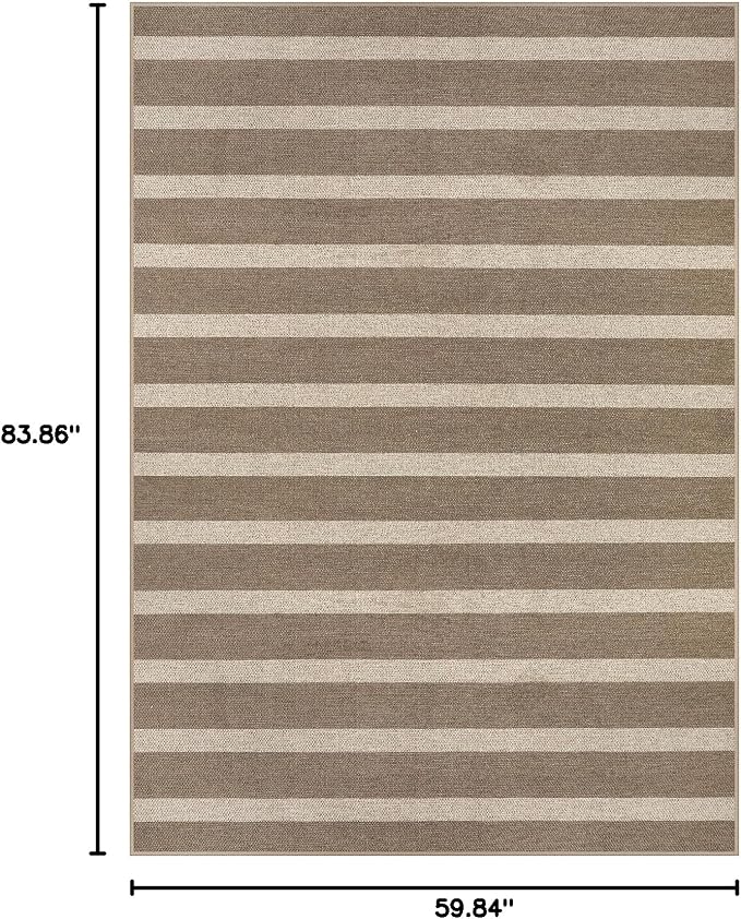 Lahome Striped Easy Jute Outdoor Porch Rug, 5x7 Dining Room Washable Rugs | Patio Area Rug, Modern Farmhouse Neutral Non Slip Stain Resistance Indoor Carpet for Office Deck Classroom Living Room, Khaki