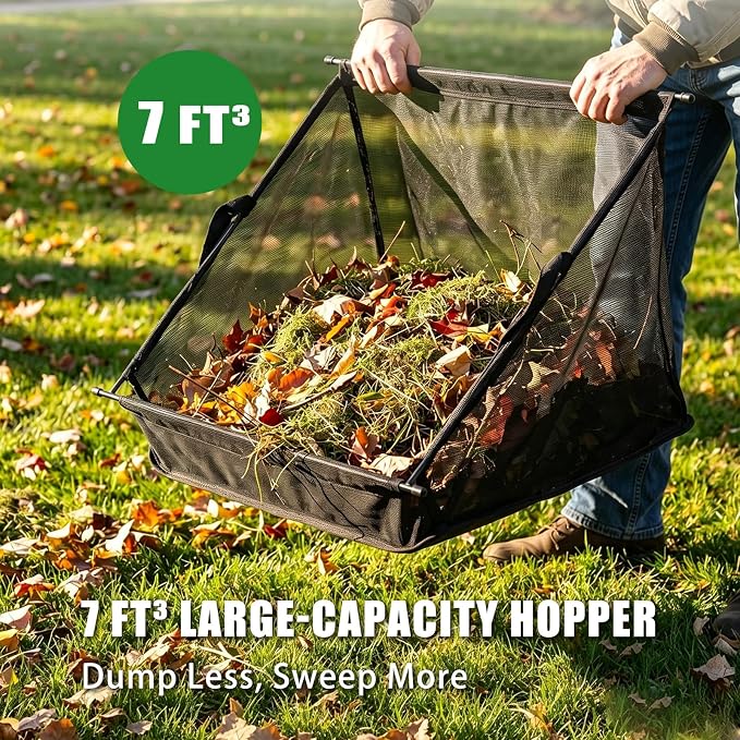 Push Lawn Sweeper, 26 in Grass Sweeper Leaf Collector with 7 Cu.ft Mesh Bag, Yard Sweeper with Adjustable Brush Height and 4 Spinning Brushes for Cleanup, Lawn Care Equipment