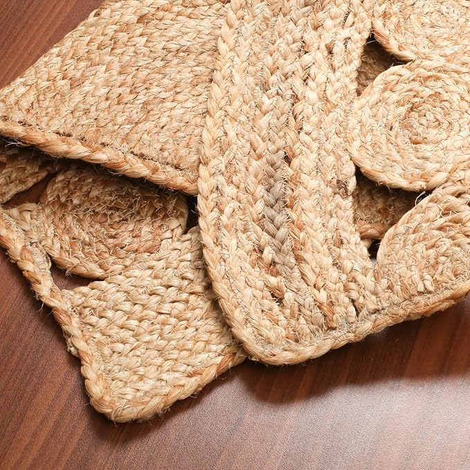 Boho Braided 1.5x3 Area Rug - Jute Natural Fiber Half Circle Rug for Living Room Entryway, Farmhouse, Home, Indoor Rugs Jute Door mat for Bathroom (Natural Dot, 1.5 X 3 ft)