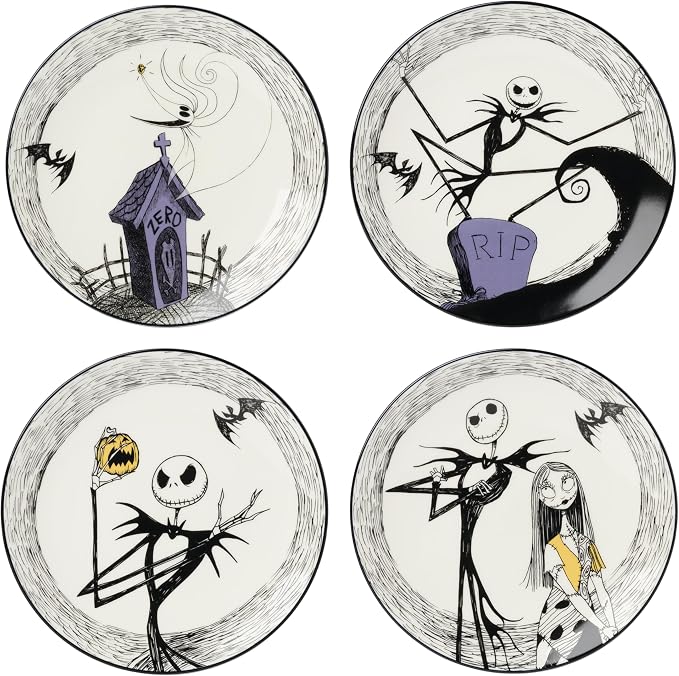Lenox Nightmare Before Christmas Halloween Accent Plates, Appetizer Set | porcelain, dishwasher safe, microwave safe | also great as a halloween dessert plate for salad or bread